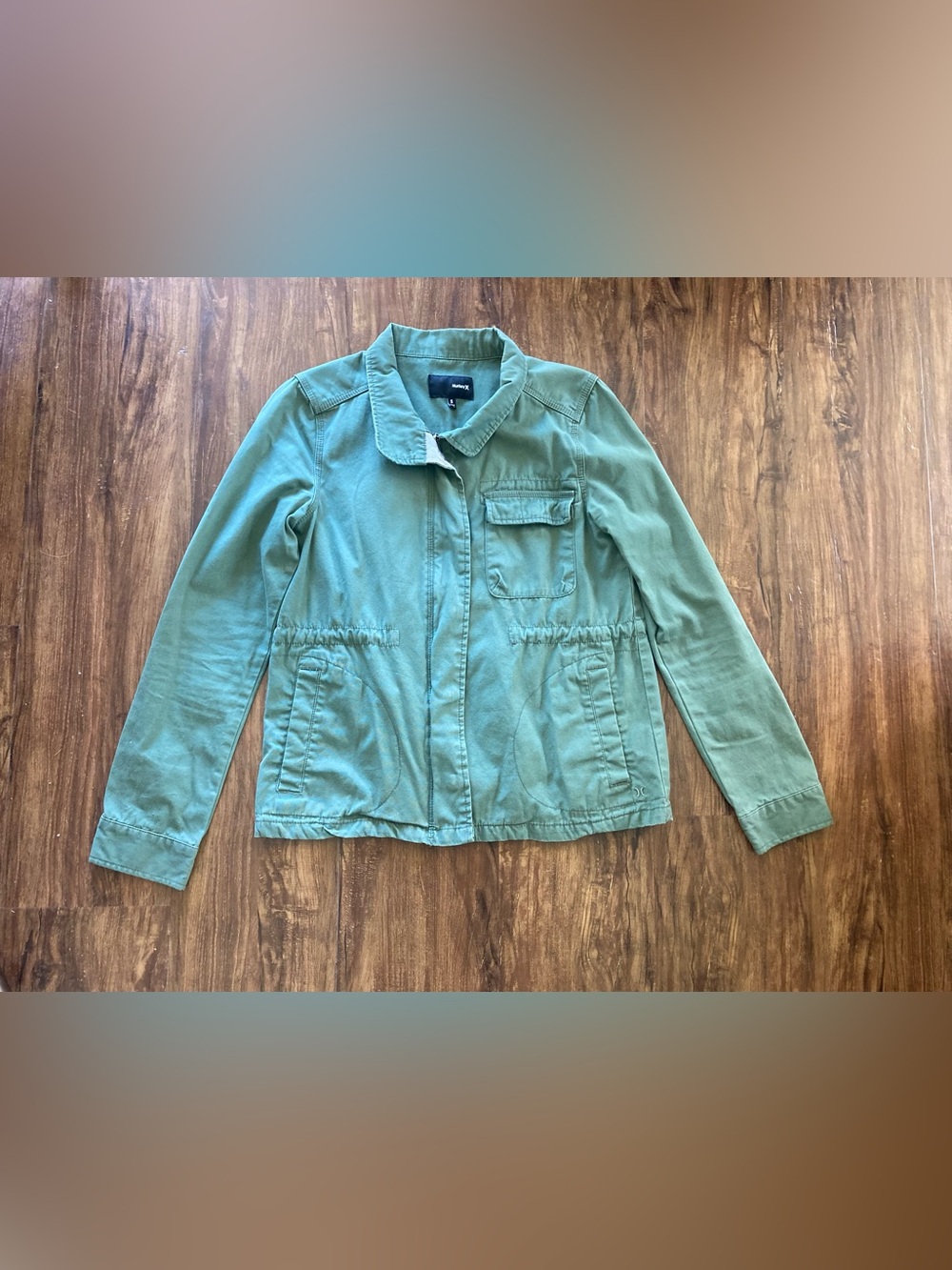 Hurley Army Green Jacket with Drawstring Waist Women’s Size Small